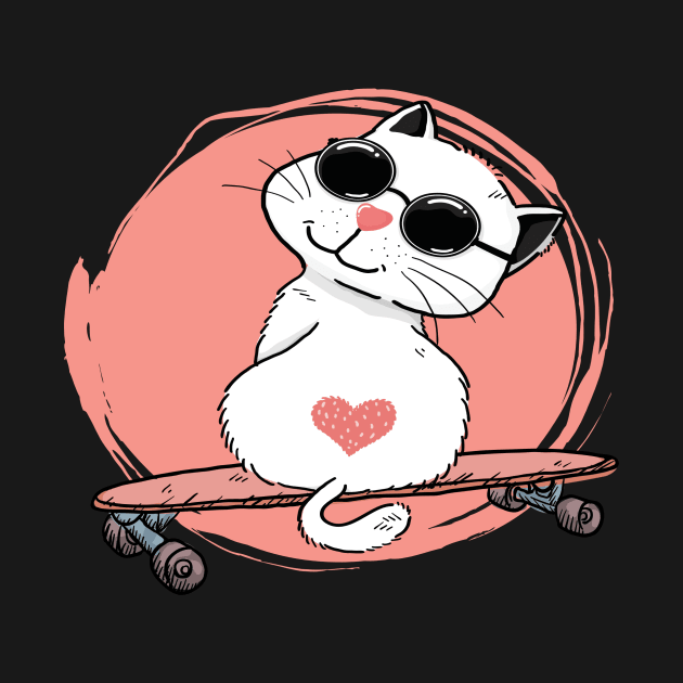 skateboarding cat on skateboard skating skater kitten gift by Lomitasu