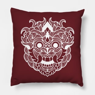 Fiery on Fire Barong Scary Fangs Mandala Black and White Brave Warrior Pillow