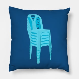 Stack of Blue Plastic Chairs Pillow