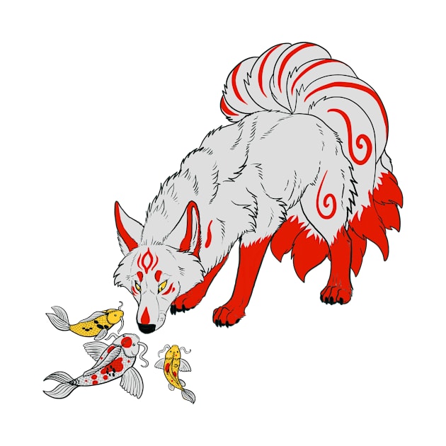 Kitsune and Koi by ZackLoupArt