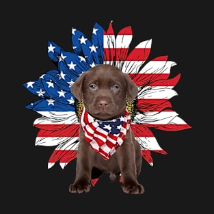 Labrador American Flag Sunflower T-Shirt