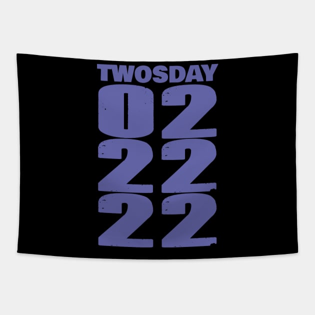 Twosday 022222 in Very Peri Periwinkle Blue Typography Tapestry by ellenhenryart