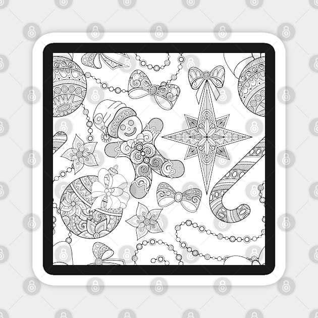 Monochrome Merry Christmas Pattern, New Year Illustration Magnet by lissantee