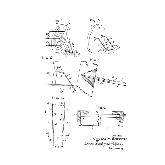 Archery Target Stand Vintage Patent Hand Drawing by TheYoungDesigns