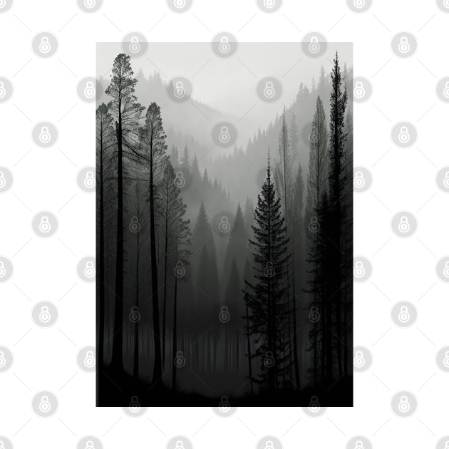 Misty Pine Trees in a Spooky Forest by CursedContent