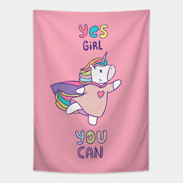 Unicorn. Yes Girl You Can Tapestry by Olya Yatsenko