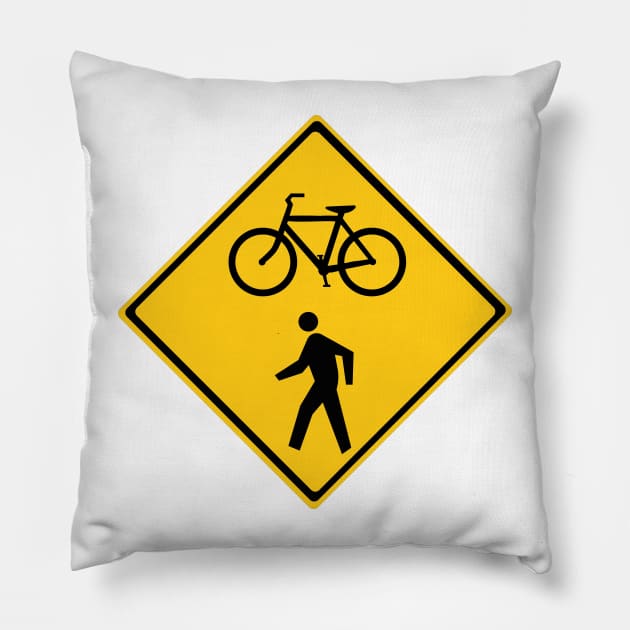 A Road Bicycle and Pedestrians Warning Sign Pillow by DiegoCarvalho