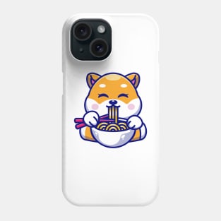 Cute shiba inu dog eating ramen with chopstick cartoon Phone Case