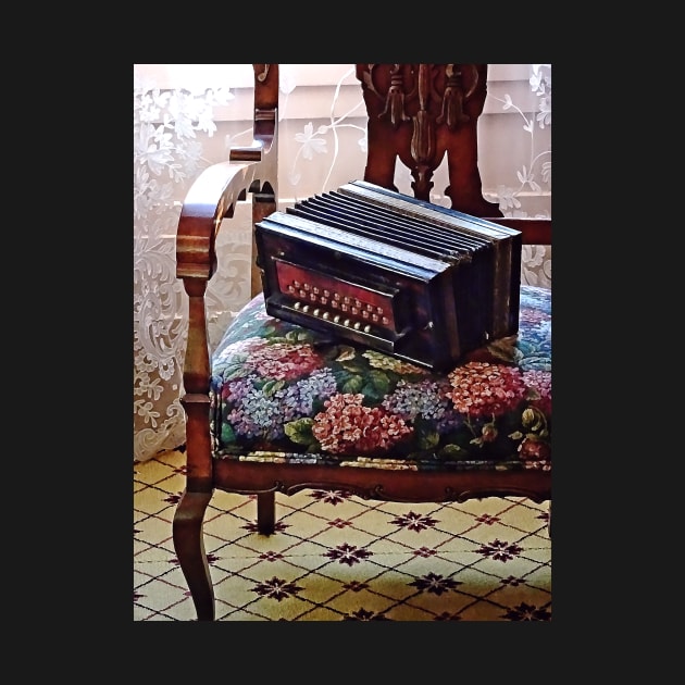 Button Accordion on Chair With Flowered Seat by SusanSavad