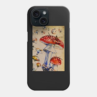 Fly agaric amanita muscara mushroom vintage dictionary print design Phone Case