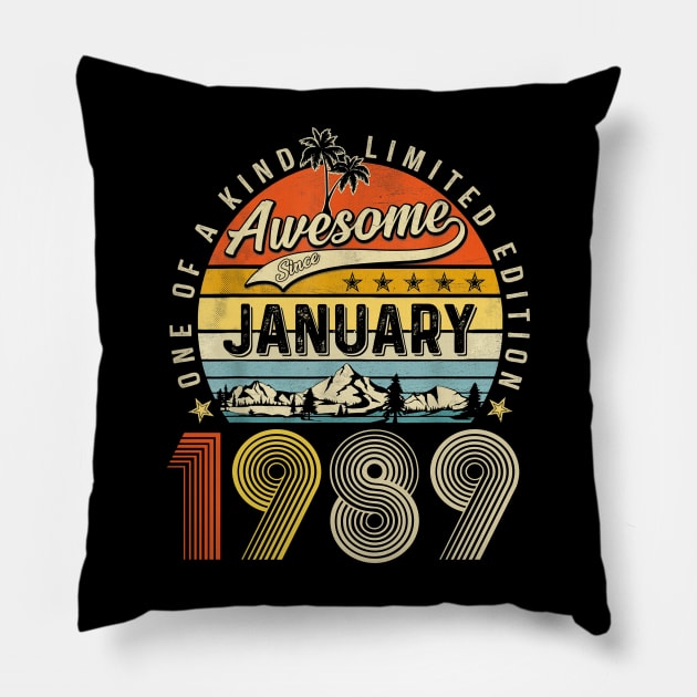 Awesome Since January 1989 Vintage 34th Birthday Pillow by louismcfarland