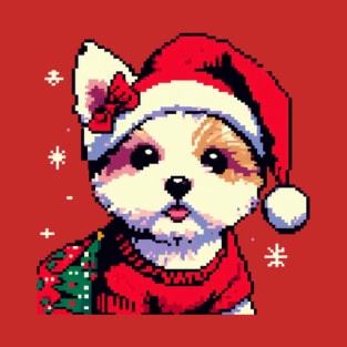 Small Dogi Christmas Pixel Art T-Shirt
