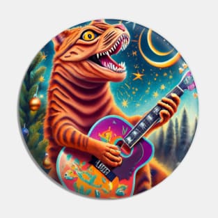 Christmas tree cat dinosaur playing guitar Pin