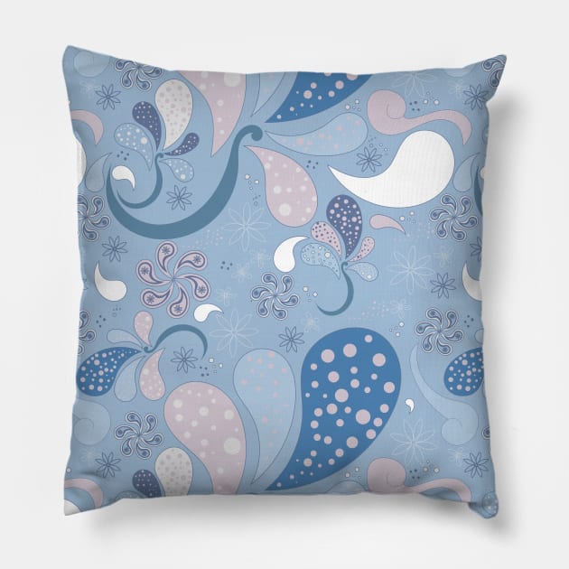 Paisley Prance - Blue Pillow by Ama Elizabeth Designs