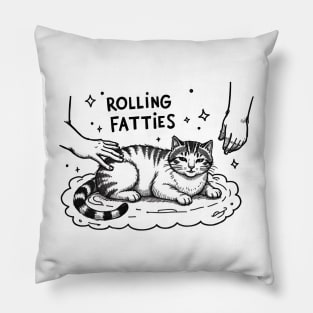 Rolling Fatties Cat Art: Whimsical Fat Cat Design for Weed Enthusiasts & Cat Lovers | Bold Meme-Inspired Decor Pillow