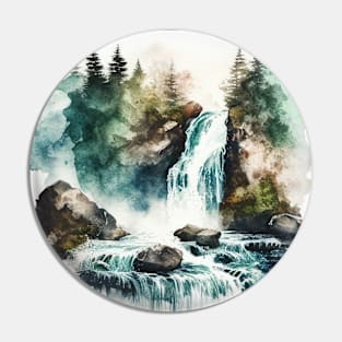 Green and Blue Watercolor Waterfall Pin