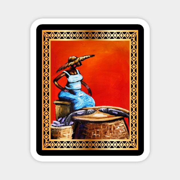 African Woman Selling Fish, African Artwork Magnet by logiamerch