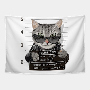 Arrested for Pooping Everywhere Cat Funny Mugshot Tapestry