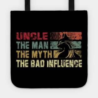 Mens Uncle the Man the Myth the Bad Influence Vintage Cat Father's Day Gift Dad Tote