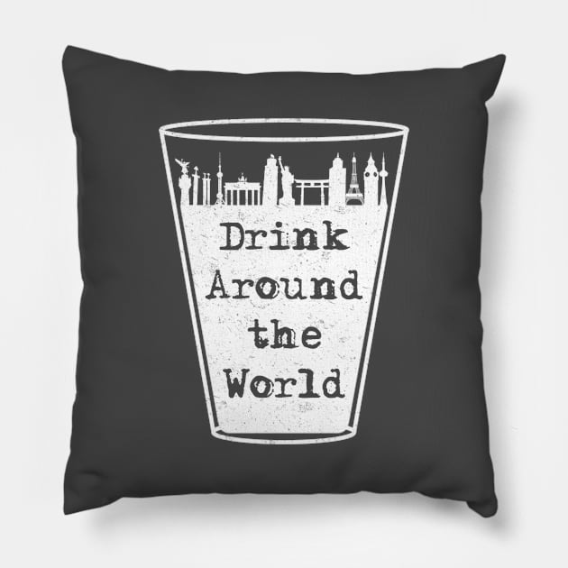 Drink Around the World Skyline Vintage Pillow by FandomTrading