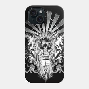 Lion Singing into Microphone with Baroque Leaves and Sunrays Phone Case