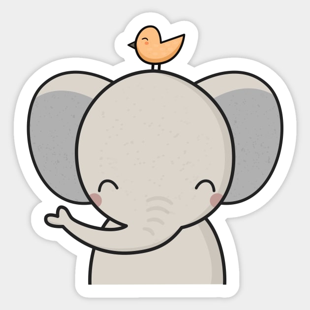 Kawaii Cute Elephant and Bird - Cute - Sticker