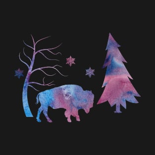 Buffalo Winter Forest Art Snowflakes T-Shirt