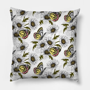 Jezebel butterflies and daisy flowers on white Pillow