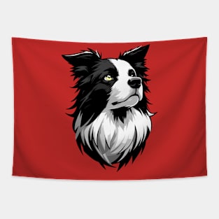 Stunning and Cool Border Collie Monochrome and Gold Portrait for Father's Day Tapestry