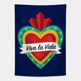 Mexican Sacred Heart III / "Viva la Vida" Frida Kahlo's Quote in Spanish by Akbaly Tapestry