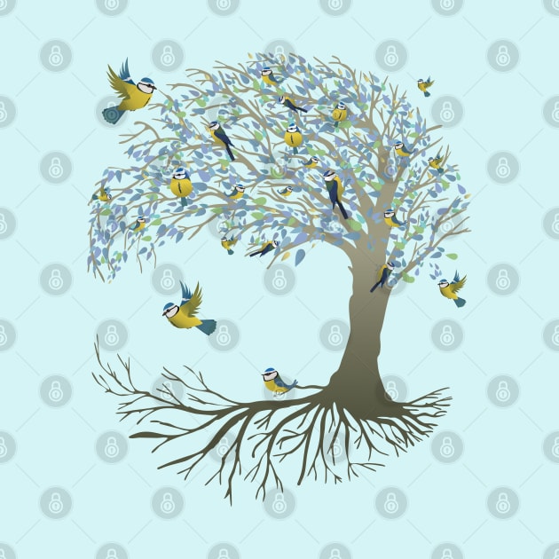 Tree of life bluetit birds in it by Bwiselizzy