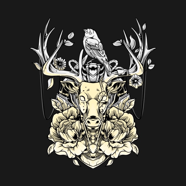 Deer and Bird Tattoo Design by SybaDesign