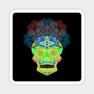 ñanduti night light ecopop skeleton catrina head in street graffiti style arts Magnet