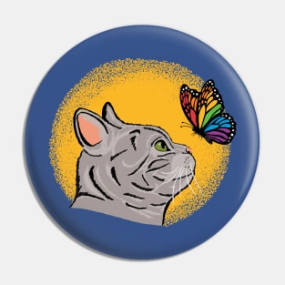 Cat with Rainbow Butterfly Pin