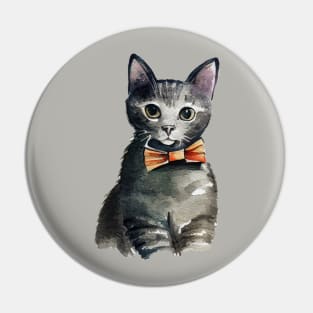 Gray Cat with a Bowtie Pin