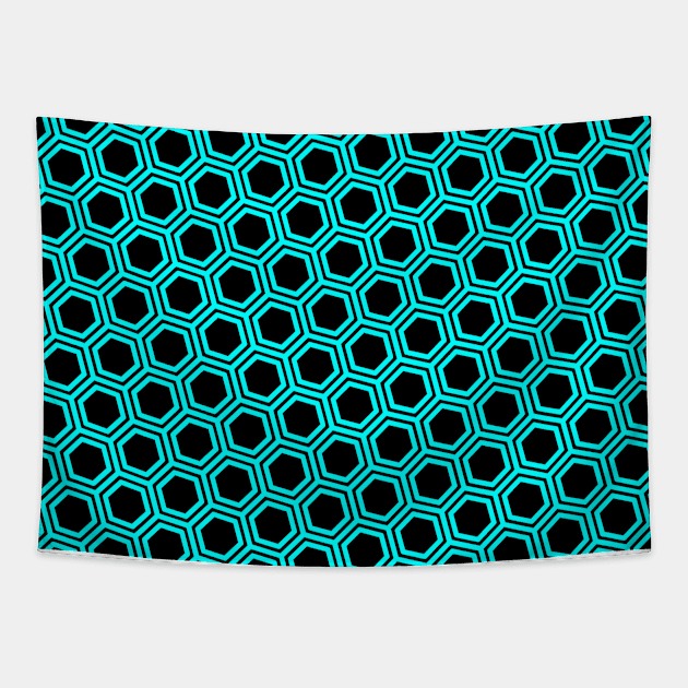 Pattern hexagon blue on black background Tapestry by la chataigne qui vole ⭐⭐⭐⭐⭐