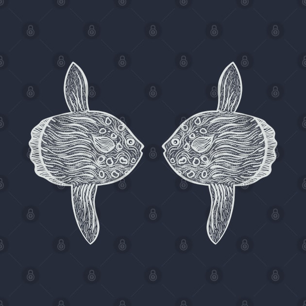 Ocean Sunfish or Mola in Love - cute fish design - dark colors by Green Paladin