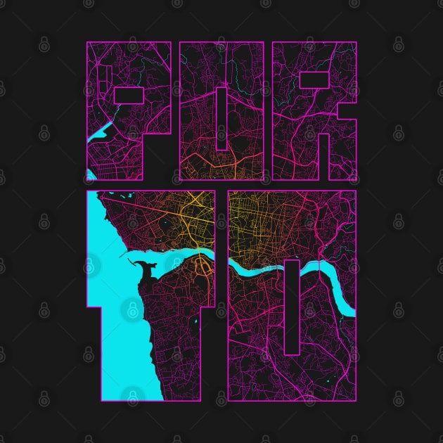 Porto, Portugal City Map Typography - Neon by deMAP Studio