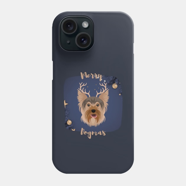 Merry Dogmas with Yorkshire Terrier (Yorkie) Phone Case by Seasonal Dogs