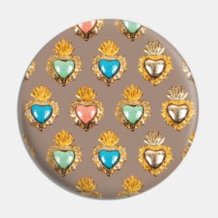 Mexican milagrito pastel colors sacred heart golden oaxaca folk art elegant seamless pattern Pin