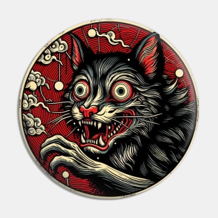 Spooky yokai cat portrait Pin