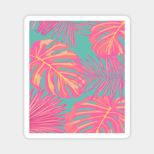 Tropical Leaves in Pink and Turquoise Magnet