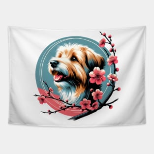 Tibetan Terrier Enjoys Spring Cherry Blossoms Tapestry