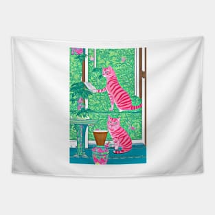 The adventures of pink, stripy cat Tapestry