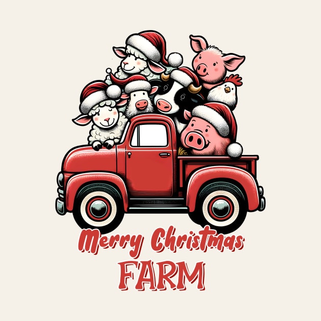 Farm Animals Truck Merry Christmas by Nessanya