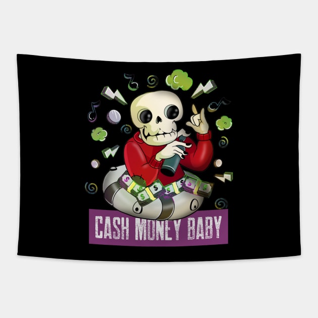 Music Lover skeleton - Money Skull Tapestry by Trendy Black Sheep