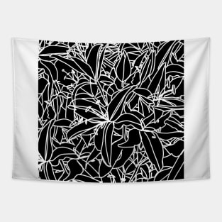 Black and White Lily Flowers Line Drawing Tapestry