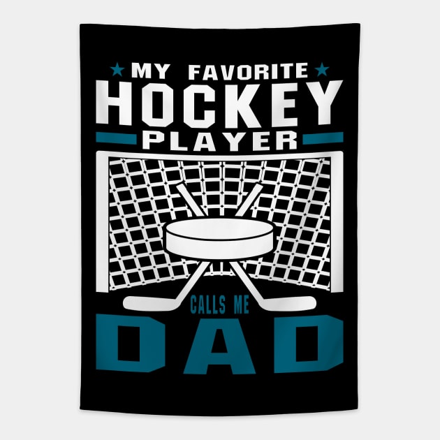 My Favorite Hockey Player Dad Blue White Text Tapestry by JaussZ