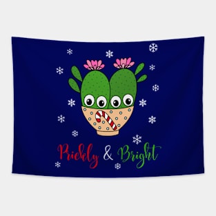 Prickly And Bright - Cacti Couple In Christmas Candy Cane Bowl Tapestry