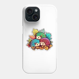 Three Rainbow Echidnas Playing in Leaves Phone Case